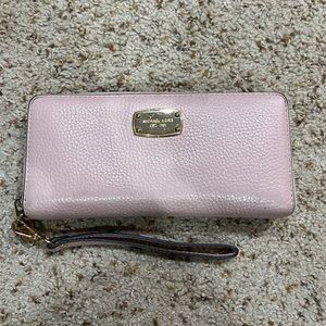 Michael Kors pebble leather zip around continental wallet, light pink